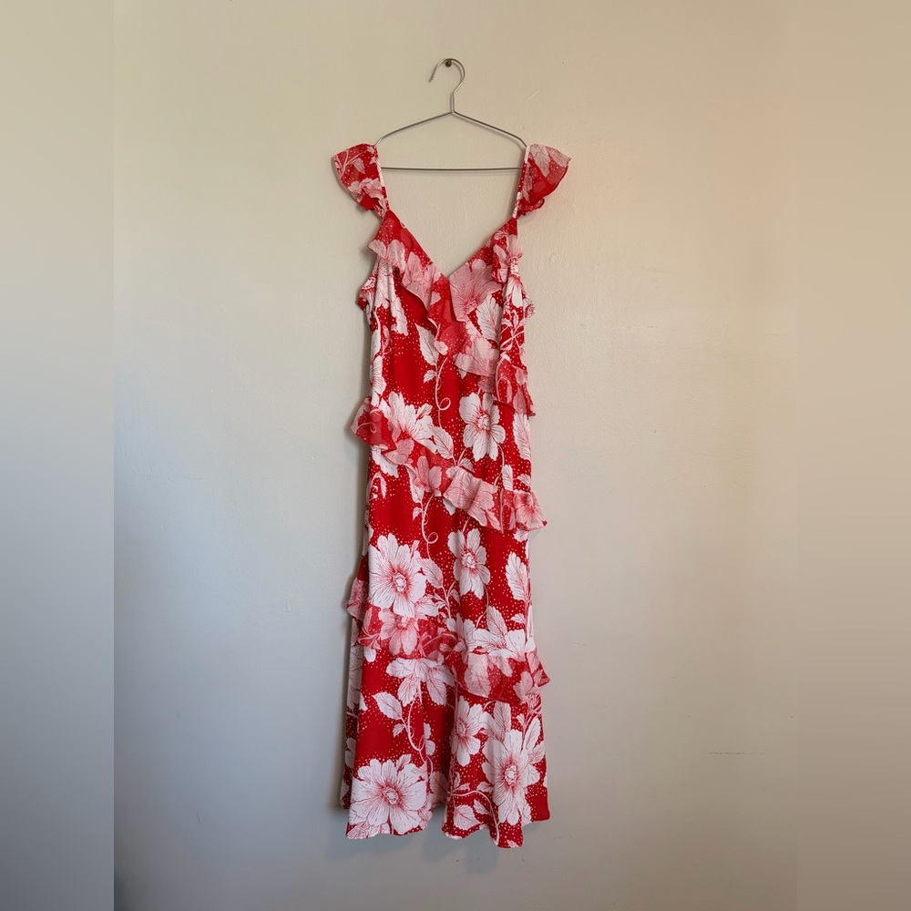 NWT LC Lauren Conrad Red Floral Ruffled Dress